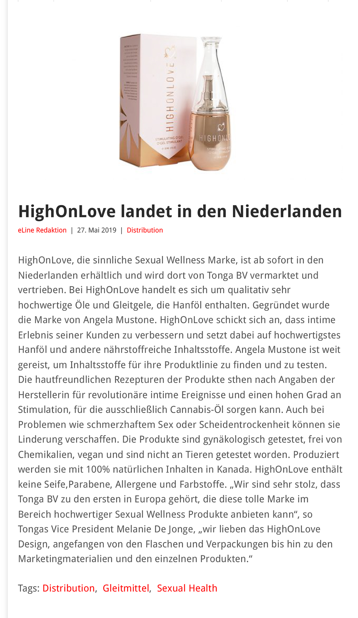2019-05 eLine Online - HighOnLove